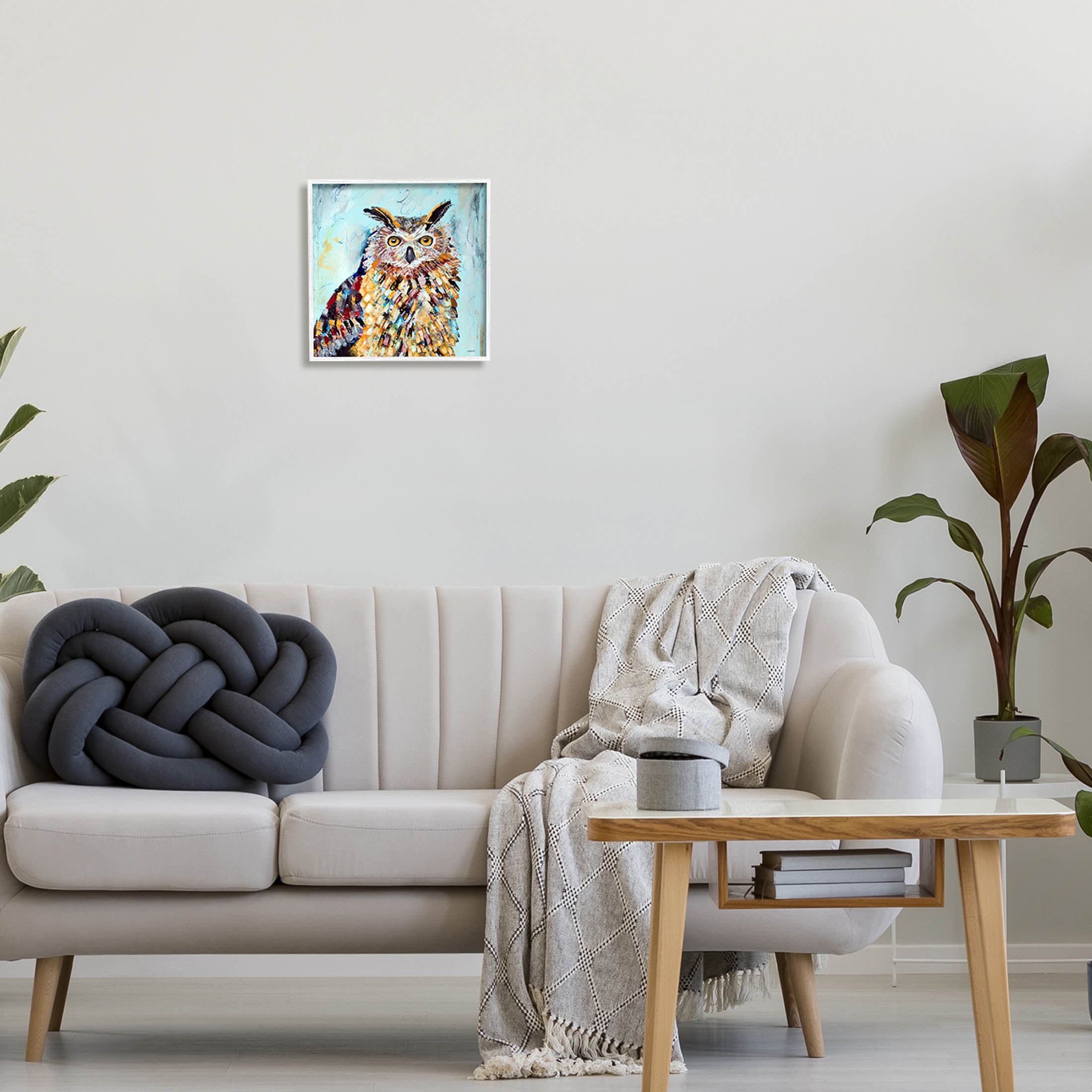 Street Style Modern Owl Animals & Insects Painting White Framed Art Print Wall Art