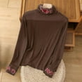thumbnail image 6 of WTOBBY Women's Fashionable Embroidered Long-Sleeve Top with High Neck, Retro Ethnic Design for Inner Layer, Featuring Deung Embroidery and Literary Style, Great for Layered Outfits,Coffee 2XL, 6 of 7