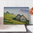 thumbnail image 2 of Rustic Cutting Board, Nature Wooden Houses in a Carpathian Mountains Ukraine Early Misty Morning Picture, Decorative Tempered Glass Cutting and Serving Board, Small Size, Green Brown, by Ambesonne, 2 of 5