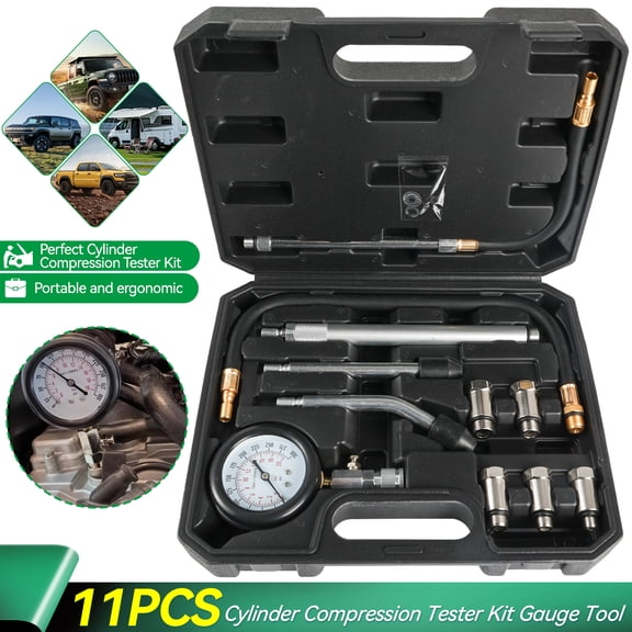 11Pcs Cylinder Compression Gauge Tester Kit Gas Engine Diagnostic Testing Tool
