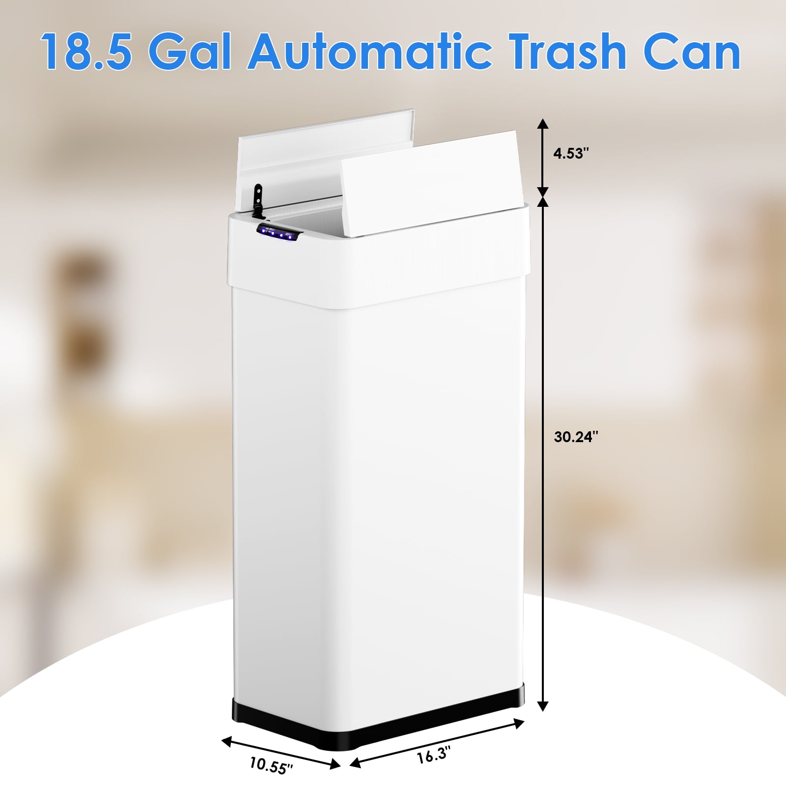 Pirecart Automatic Trash Can, 21.1 Gallon Sensor Motion Stainless Steel Garbage Bin, Touchless Brushed Wastebasket with Butterfly Lid, Display Light, White