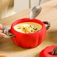 thumbnail image 5 of Zawou 800ml Ceramic Pumpkin Bowl with Lid – Cute Mini Dutch Oven Style Tableware for Oatmeal, Snacks, or Holiday Desserts, 5 of 7