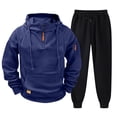 thumbnail image 2 of Zimjoy Hoodie Sweatpants Set Men, 1/4 Zip Hooded Sweatshirt with Arm Zipper Pocket & Black Drawstring Tapered Pants, Casual Tactical Athletic Sweatsuit for Outdoor Gym Daily Wear Navy L, 2 of 5