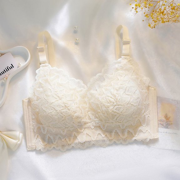 REORIAFEE Minimizer Bras for Women Without Underwire Lace Mesh Lingerie Bras Wireless Bras V Neck Comfy Corset Bra Adjustable Straps Comfortable Breathable Brassiere Anti-Sagging Bra