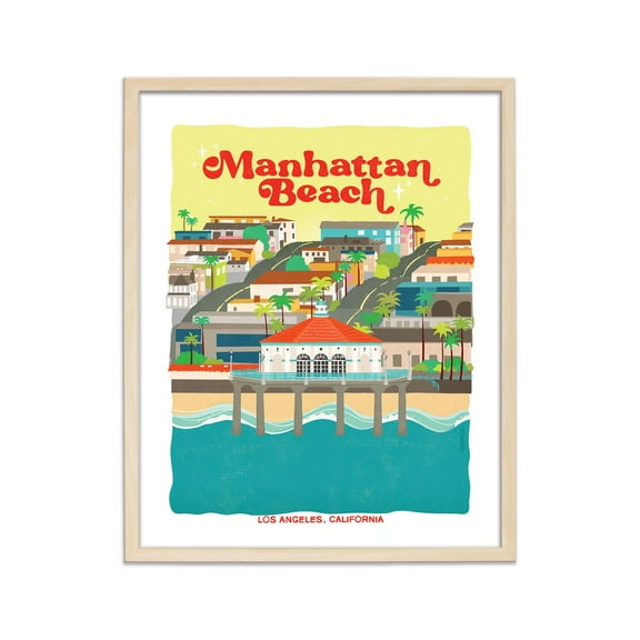 Manhattan Beach Retro Travel Poster, California Vintage Wall Art Print, Beach Surfing South Bay Wall Art, Modern Wall Decor, 8x12 UNFRAMED