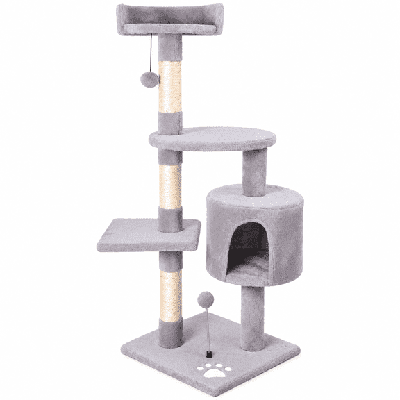 45.7-Inch Cat Tree Tower with Condo, Perches & Scratching Posts for Indoor Cats, Light Gray