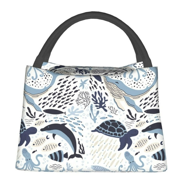 Fotbe Sea Animal Bolsa Térmica Portátil con Estampado, Bolsa de Entrega de Alimentos Aislada, Bolsa Reutilizable de Gran Capacidad para Comidas y Supermercado