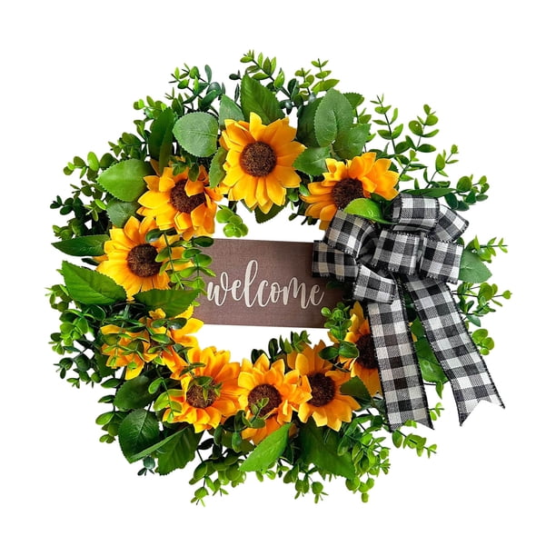 Corona de madera con girasoles Corona para colgar en la puerta Primavera Verano Decoración para la puerta principal y el jardín Corona decorativa