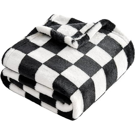 Checkered Baby Blanket Fleece Baby Blankets for Boys Girls, Ultra Soft Cozy Fluffy Infant Toddler Newborn Receiving Blankets for Crib Stroller, 30''x40'', Black