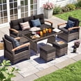 thumbnail image 2 of MEISSALIVVE 6 Pieces Patio Furniture Set with Dining Table, Outdoor Wicker Conversation Set with Fixed Chairs, Wood Armrest, 2 Ottomans, Black, 2 of 10
