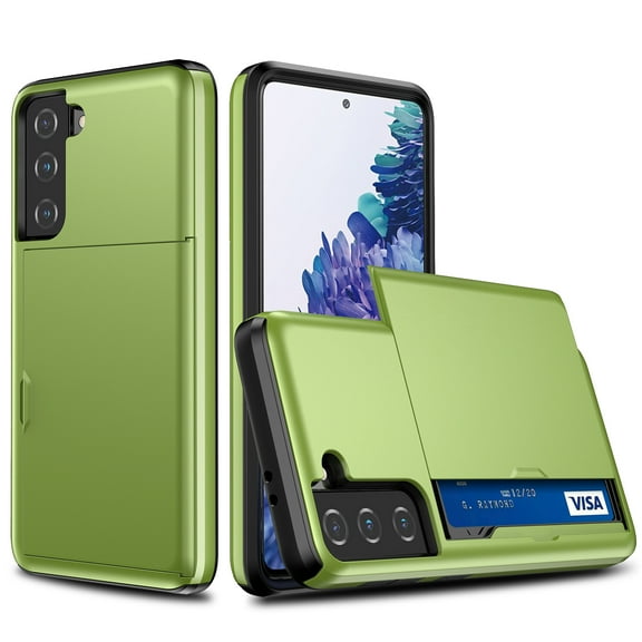 For Galaxy S22 Plus Case Wallet with Slide Card Holder Slot Slim Dual Layer Heavy Duty Shockproof Hard PC Hybrid TPU Phone Case Flip Protective Cover for Samsung Galaxy S22 Plus, Green