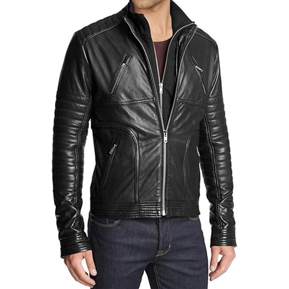 Men's Genuine Black Lambskin Leather Jacket Motorcycle Biker Jacket A885