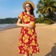 thumbnail image 4 of Easygdp Red Vintage Flowers para Vestido Transpirable de Mujer, Vestido Suelto de Manga Corta con Pliegues y Bolsillos para el Verano, 4 of 6