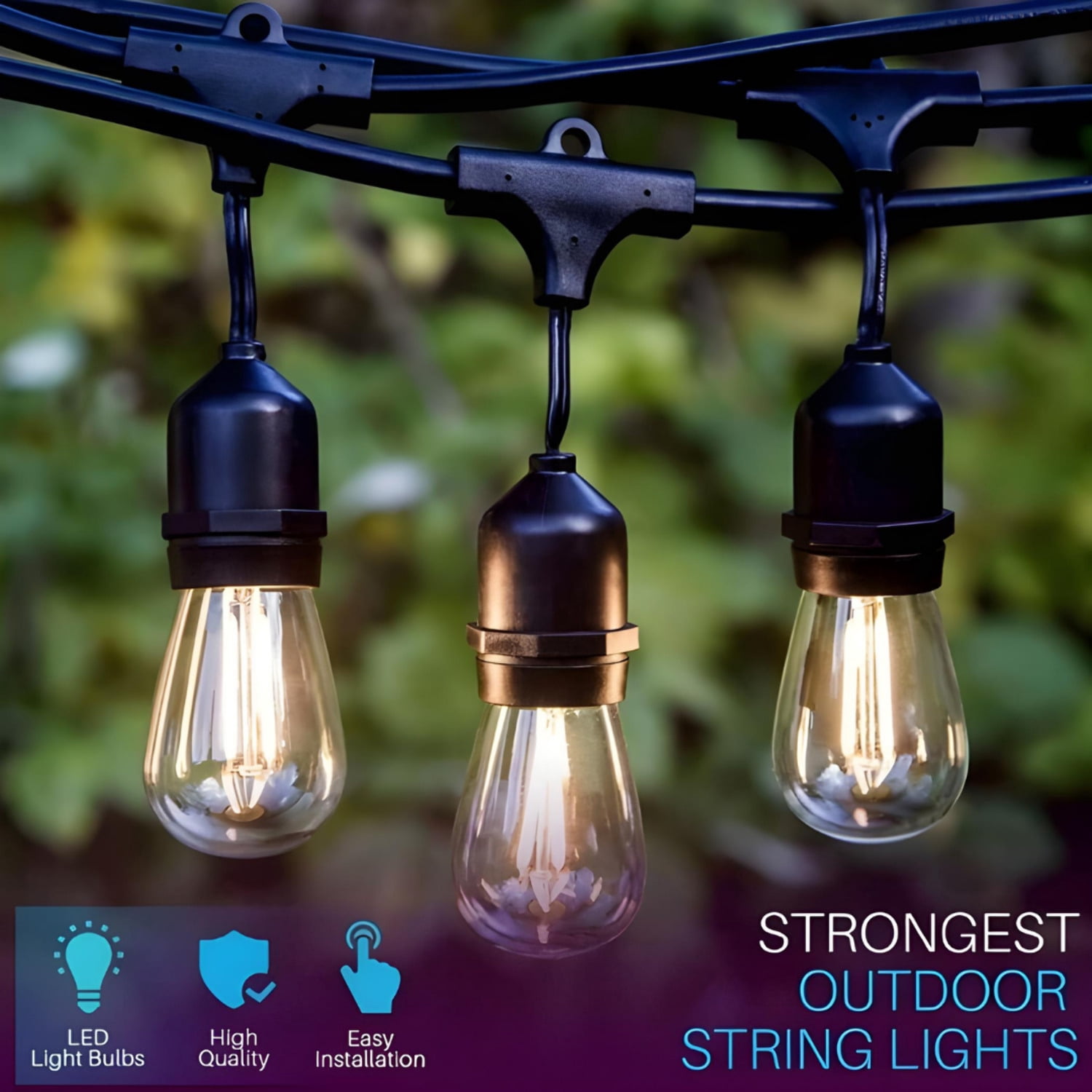 SL101  LED Low Voltage Bistro String Lights 48 FT Outdoor Weatherproof 12V Edison Bulbs