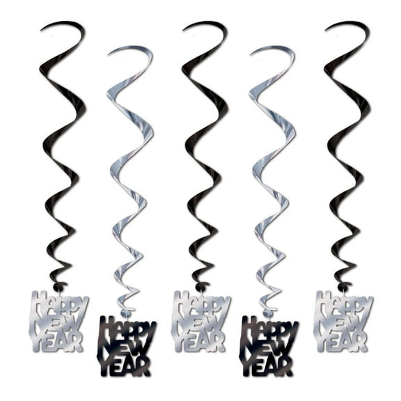 Beistle Happy New Year Whirls, black & silver (Case of 30)