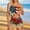#180-Brown, variant on Womens Conservative Swimsuit Three Piece Set Printed Top with Skirt and Built in Bra for Beach Summer Gift
