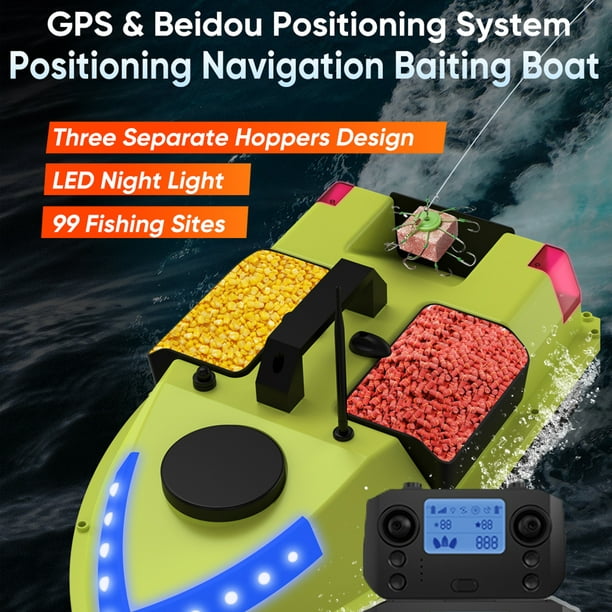 GPS RC Bait Boat 600M Wireless Remote Control Fishing Bait Boat Fishing  Feeder Boat with 3 Bait Containers 