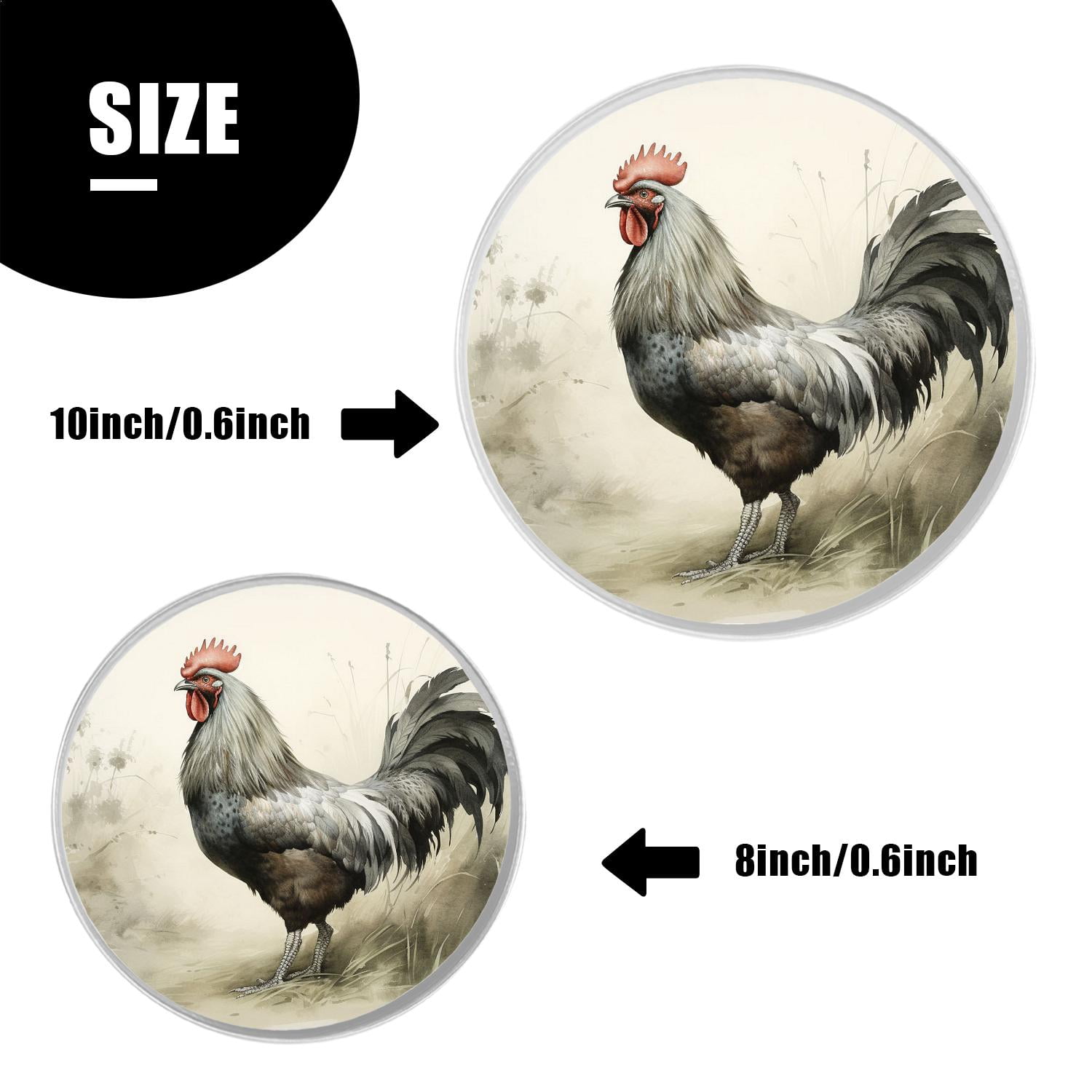 Round Stove Burner Covers 4 Pcs for Home Decor Cooktop Decorative ,Chinese Rooster Oil Painting Watercolor style, Metal Round Stove Burner Covers 8Inch And 10Inch