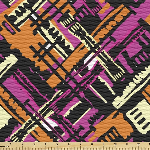 Grunge Fabric by the Yard, Modern Pattern with Creativity Theme Hand Painted Style Lines Vivid Colors, Decorative Upholstery Fabric for Sofas and Home Accents, 5 Yards, Multicolor by Ambesonne