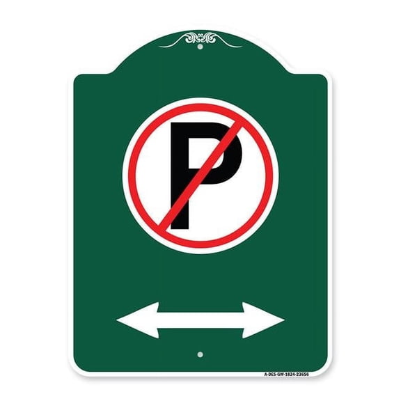 SignMission A-DES-GW-1824-23656 18 x 24 in. Designer Series Sign - No Parking Symbol with Bidirectional Arrow, Green & White