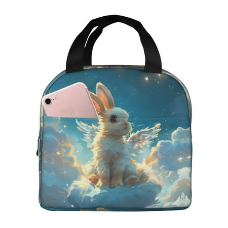 Insulated Lunch Bag for Women Men - Cute Angel Winged Rabbit Leakproof Cooler Lunch Box for Women Men  Lunch Tote Bags for Work School Picnic Travel