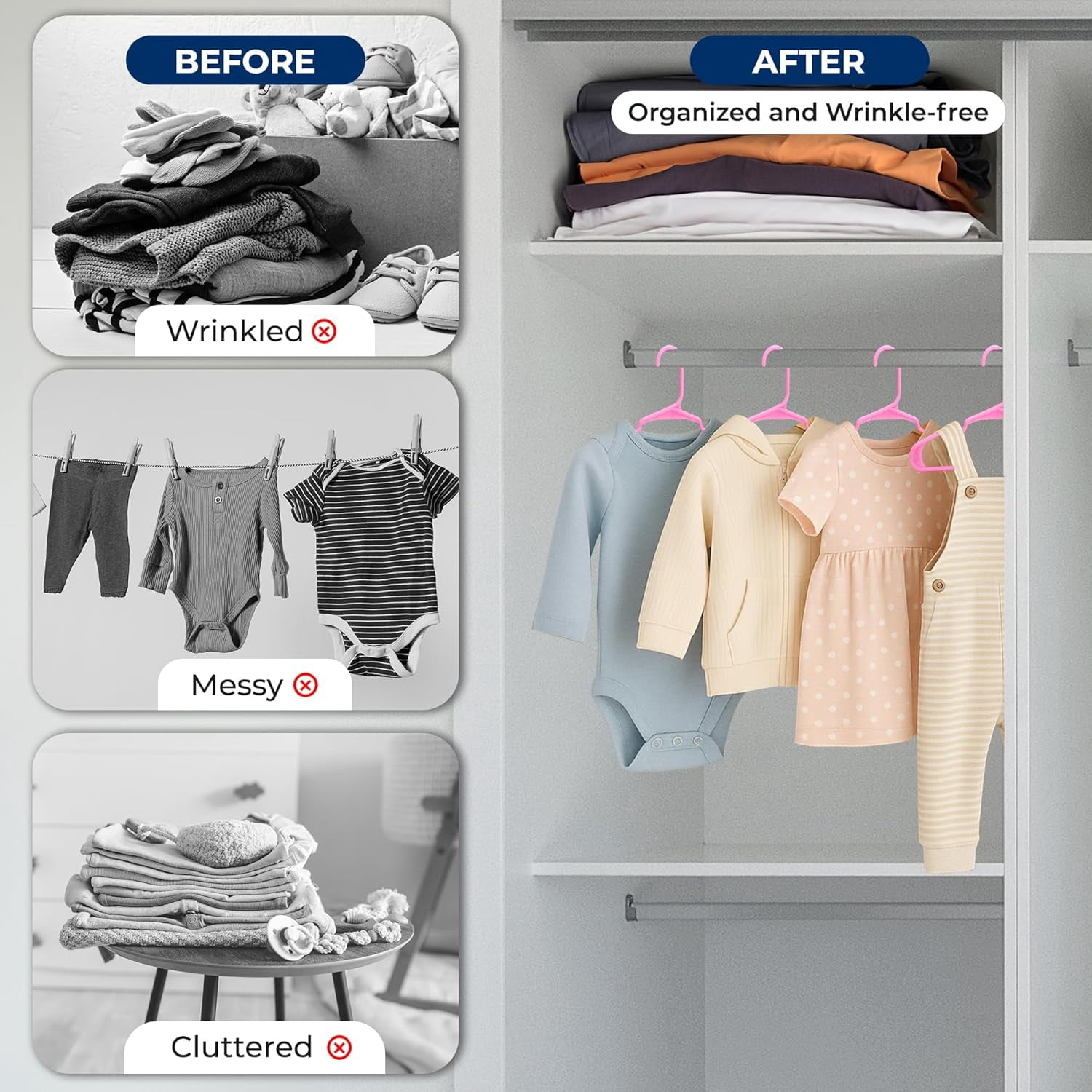 20 Pcs. Non-Slip Plastic Kids Hangers - Durable and Space-Saving Closet Organizers for Infants, Toddlers, and Kids' Clothing (Pink)