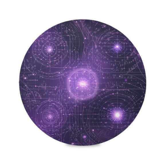 Round Placemat Set 15.4 Inch Diameter Table Mats Heat-Resistant Decorative for Dining Tables Purple Pattern Background