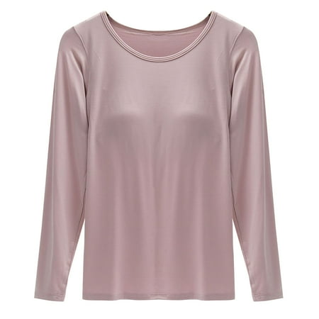 GZWYHT Big Sale! Sweatshirt for Women Fall Outfits Women s Crewneck Long Sleeve T Shirt With Breast Pad Women s Bra Cup One Underwire Pajamas Undershirt Base Fall Clothes Long Sleeve Tops Pink 3XL
