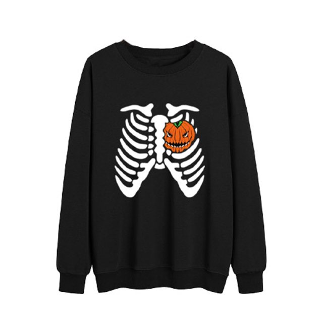 Sudadera con capucha de manga larga con estampado de calabaza y calavera de Halloween para mujer Fridja ghj987+73