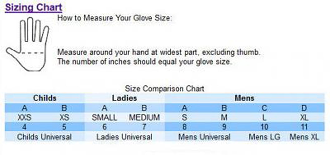 Horse Riding Gloves Size Chart