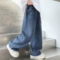 thumbnail image 5 of Boy's Kids Baggy Jeans Elastic Waist Pull on Denim Pants Summer Casual Fashion Straight Wide Leg Jeans Oversized Boyfriend, 5 of 6