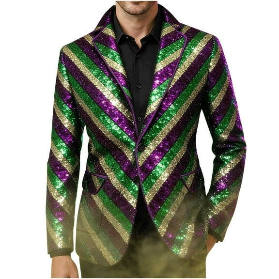 Purcolt Men's Shiny Sequin Blazer Jacket Sparkly 70s Disco Suit Jacket Glitter Notch Lapel Sport Coat for Weddings Prom Nightclubs