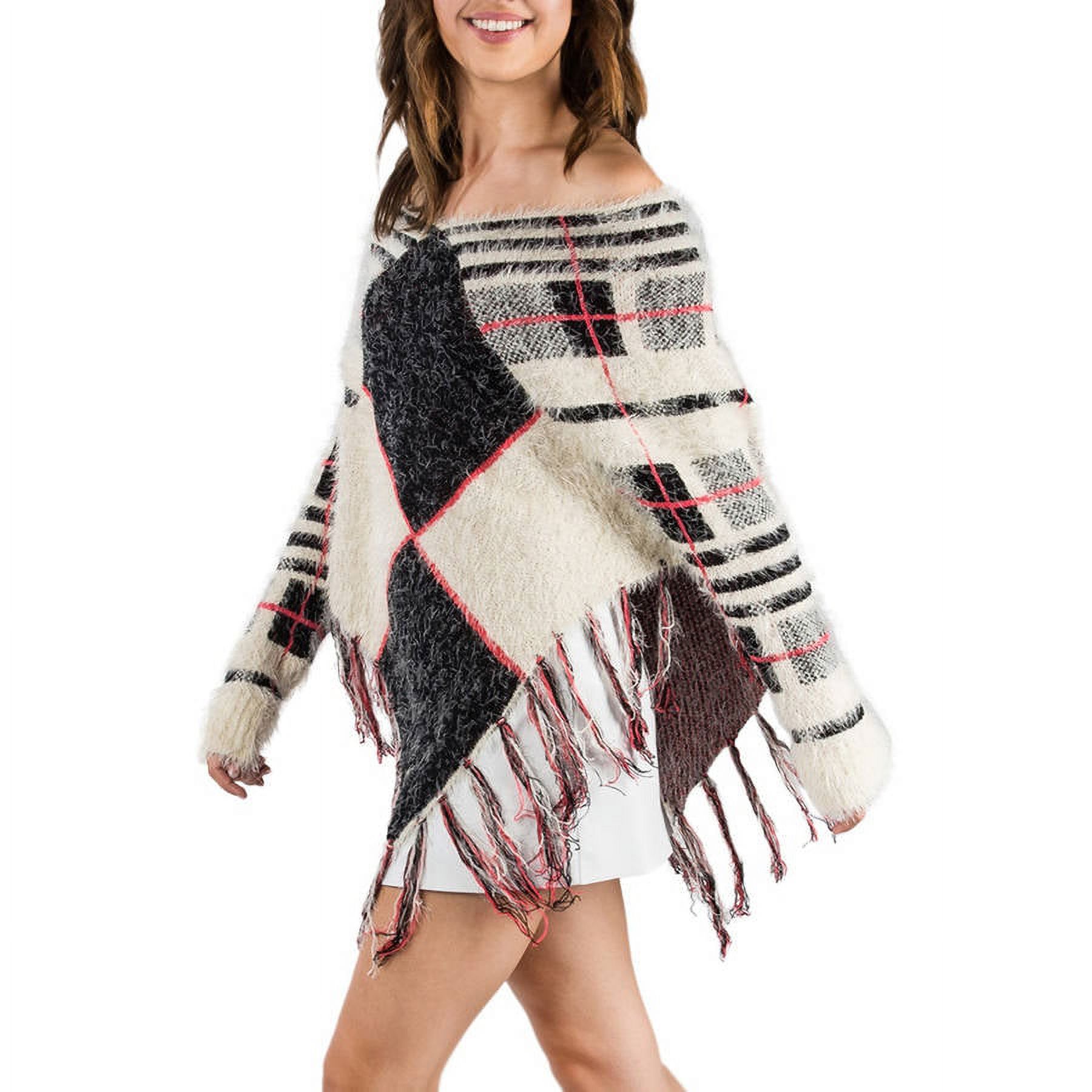 Men or Women's Modern Blend Knit Checker Poncho
