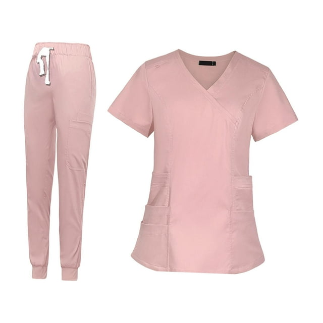 TISHITA Nurse Work Clothing Nursing Uniform Top and Pants Scrub Quick Drying M