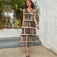 thumbnail image 3 of 3D Wooden Bookshelf Print Dress Summer Street Style Bohemia Long Dresses Female Sleeveless Printed Maxi Dress, 3 of 9