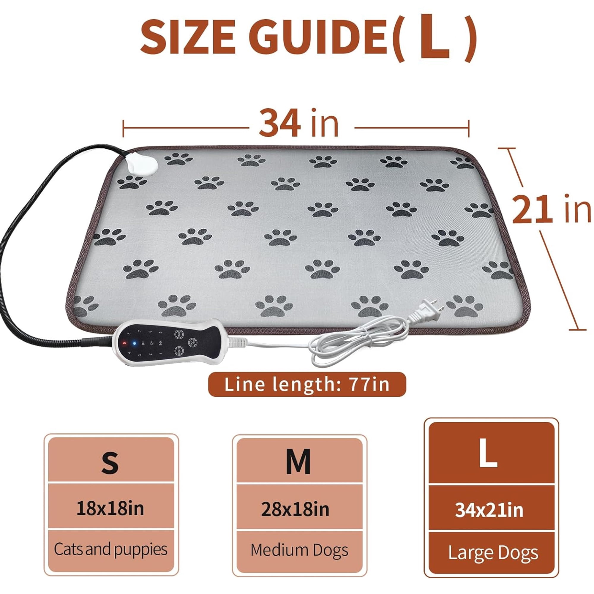 Daretodo Pet Heating pad 34"x21" Large Dog Cat Heating Pad Heated Ped Beds Dogs House Heater Electric Warming Pad for Puppies with Timer,Chew Resistant Cord,Easy Clean,Waterproof