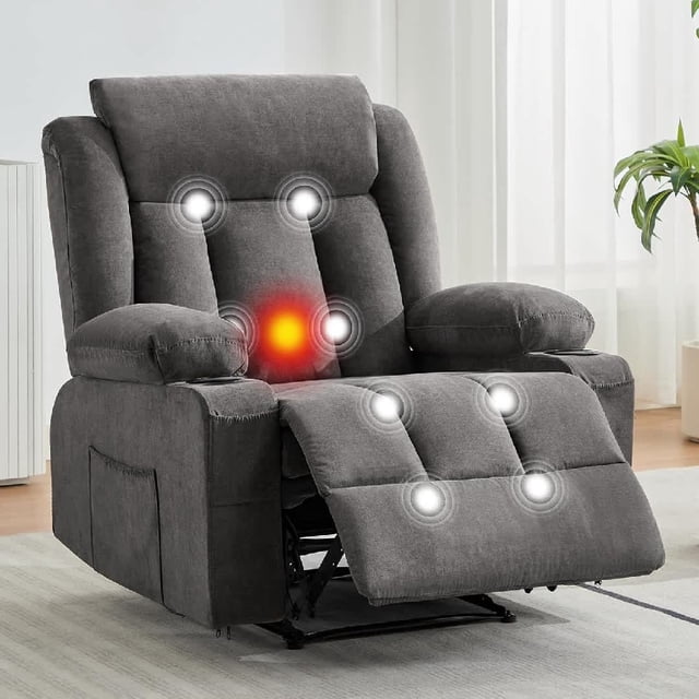 Bingirl Manual Rocker Recliner Chair with Optional Heating and Vibration Features, Body Support Design, Side Pockets and Cup Holders for Living Room Seating
