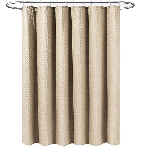 Beige Fabric Shower Curtain Waffle Textured Heavy Duty Cloth Shower Curtains for Bathroom,Hotel Spa Luxury Weighted Bath Curtain Set with 12 Plastic Hooks,71x71
