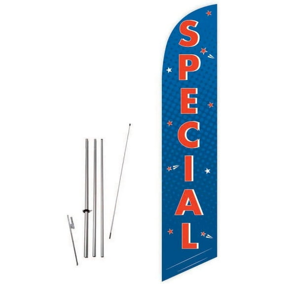 Cobb Promo Special Blue Feather Flag with Complete 15ft Pole kit and Ground Spike