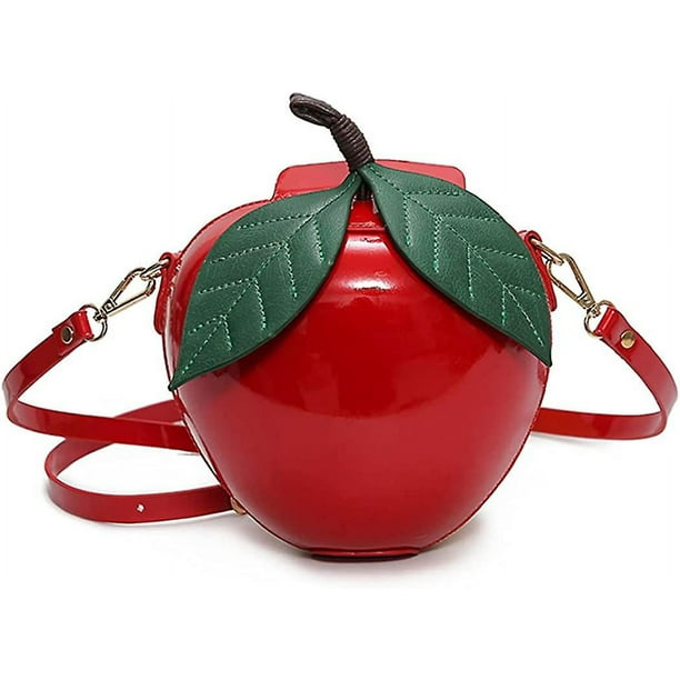 Bolsas de mensajero cruzadas con forma de manzana de Pu para mujer, bolso de mano informal de cuero con dibujos animados para niñas y niños