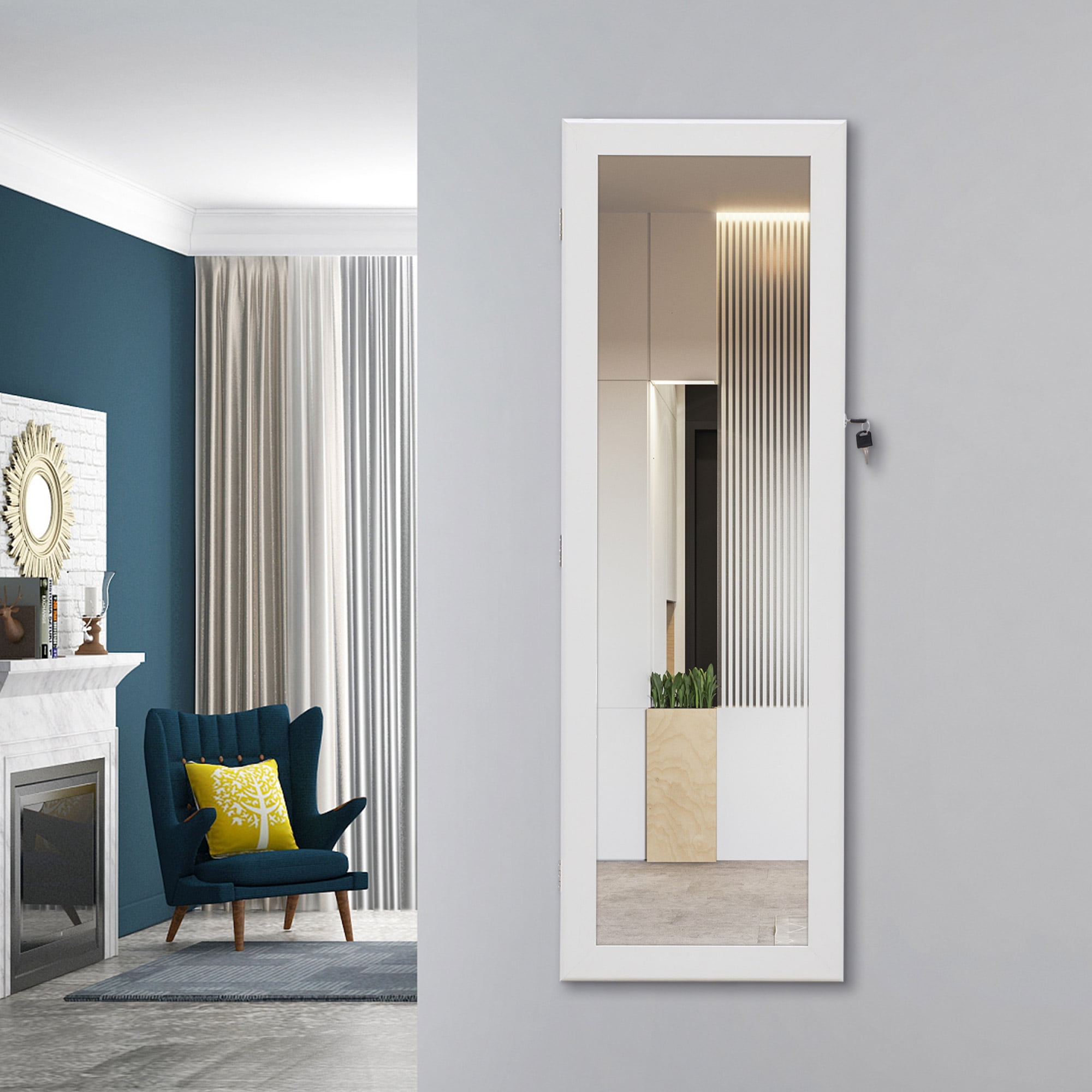 Resenkos LED Light Mirrored Jewelry Cabinet with Storage Drawer, Door/Wall Jewelry Armoire White Resenkos LED Light Mirrored Jewelry Cabinet with Storage Drawer, Door/Wall Jewelry Armoire White