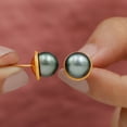 thumbnail image 6 of Rosec Jewels Real Tahitian Pearl Solitaire Stud Earrings with Screw Back - 8 mm - AAA Quality, 10K Yellow Gold, 6 of 9