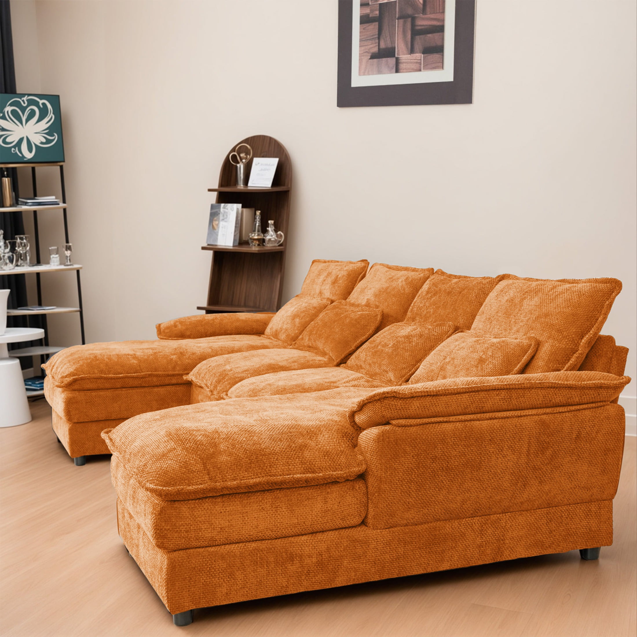 SOULART 110" Cloud Sofa,Orange U shaped Sectional couches for living room, modular couch with Chaise