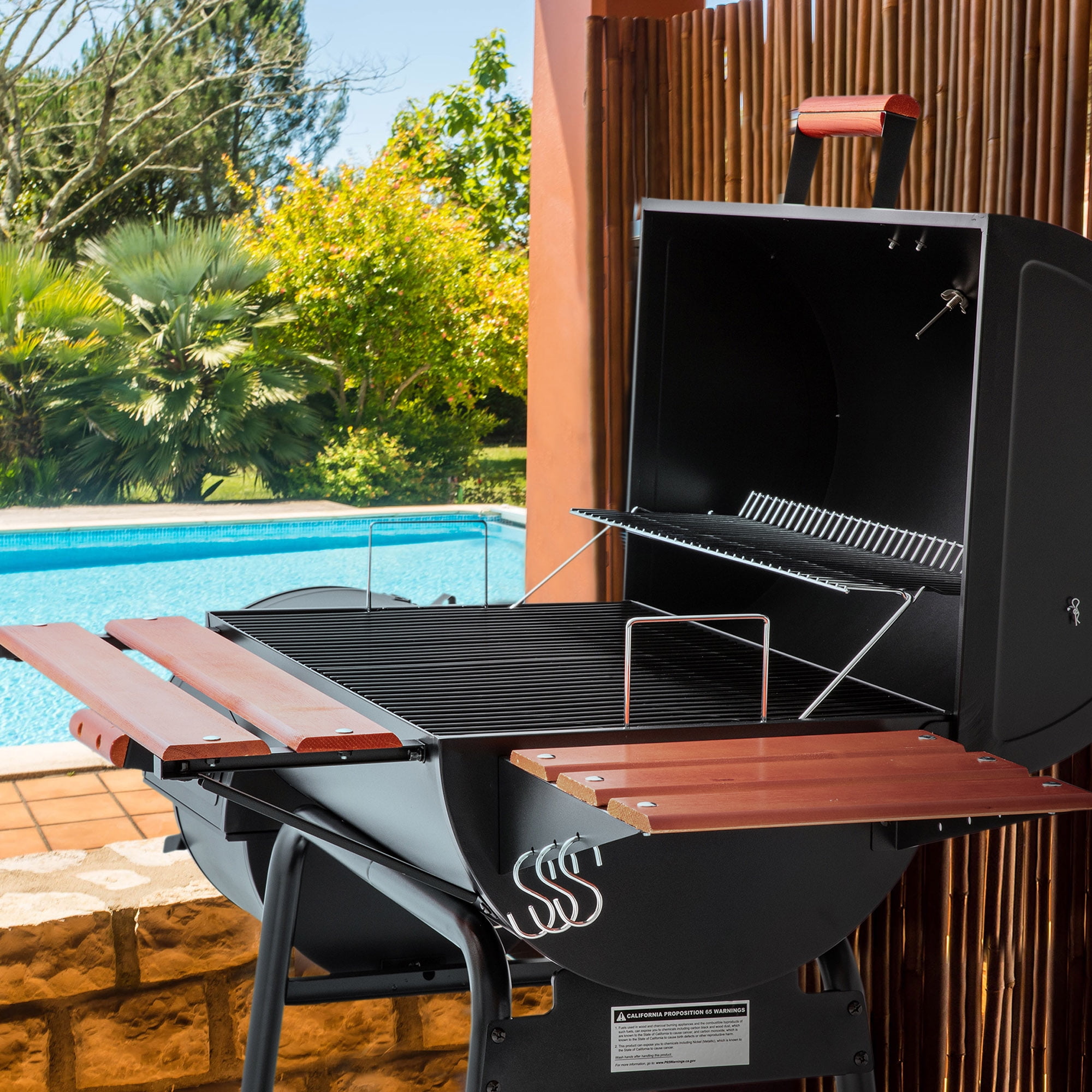 Royal Gourmet 30" Charcoal Barrel Grill with Offset Smoker, Adjustable Grates and Thermometer
