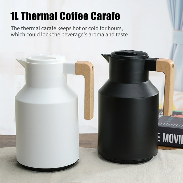 Thermal Coffee Carafe - Large Stainless Steel Insulated Carafe - 1 Liter  Double Walled Vacuum Thermos Coffee and Beverage Dispenser with Tea Infuser