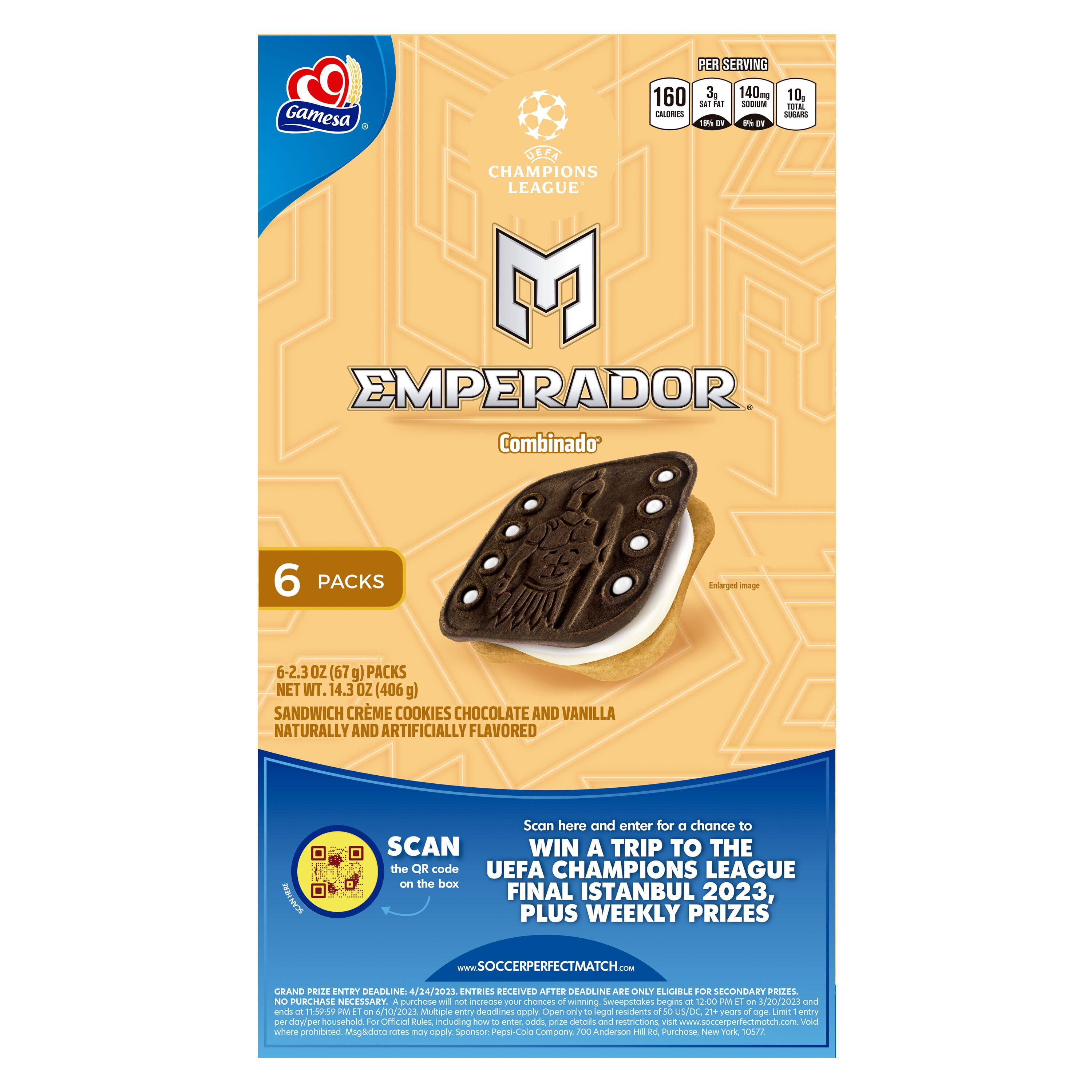 (3 pack) Gamesa Emperador, Sandwich Crème Cookies Chocolate & Vanilla Flavored, 2.3 oz boxes, 6 Count