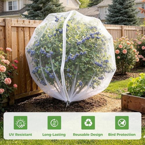 Blueberry Bush Netting Cover 2 Pack 8 x 8 ft, Garden Bird Netting with Zipper & Drawstring, Reusable Berry Bush Netting for Highbush Blueberries & Fruit Tree, Bird Deer Insect and Poultry Barrier