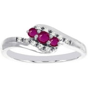 Ruby Diamond Accented 10kt White Gold 3-Stone Promise Ring