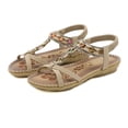 thumbnail image 2 of eczipvz Womens Sandals Ladies Fashion Summer Solid Color Strap Combination Simple Flat Slippers,Beige, 2 of 5