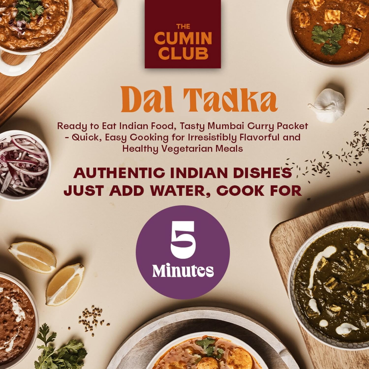 (6 pack) The Cumin Club Dal Tadka - Instant Indian Food - Ready to Eat Yellow Lentils - 10oz Meal